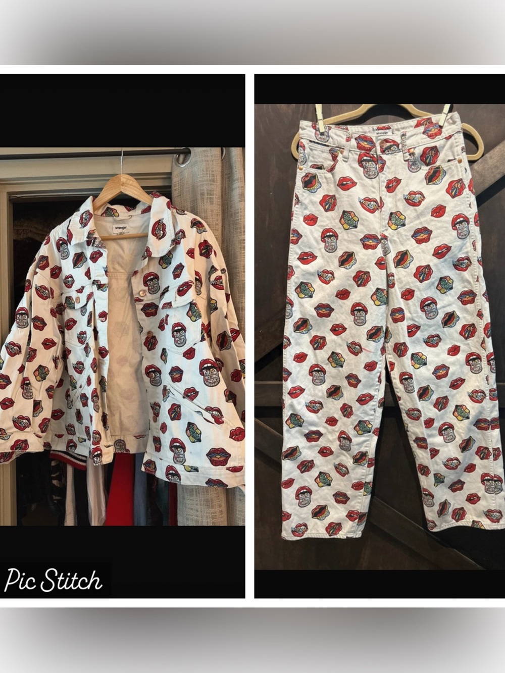 Wrangler Rolling Stones Print Jeans and Jacket Denim Set